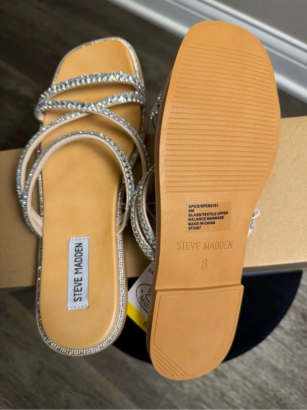 Steve Madden Silver Rhinestone Strappy Slide Sandal